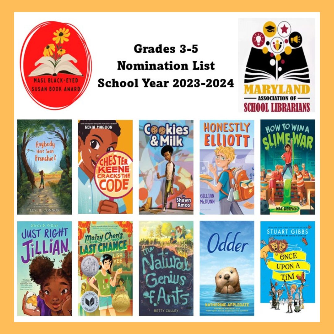 MASLMD's tweet photo. Congratulations to the 2023-2024 BES 3-5 Nominees! #maslmd #maslblackeyedsusan https://t.co/6PhPCo8Wy1