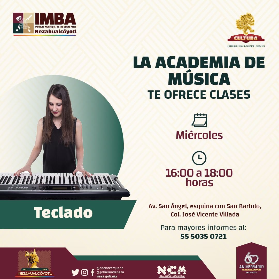 GobNeza's tweet photo. #IMBA 🎼 | ¿Te gustaría formar parte de la Academia de Música?
Te invitamos a inscribirte para aprender a tocar un instrumento, para mayores informes, acércate al Instituto Municipal de Bellas Artes o ponte en contacto al: Tel. 55 5035 0721 🎻🎶
#Neza #CapitalMulticultural https://t.co/NlHB2VFXQl