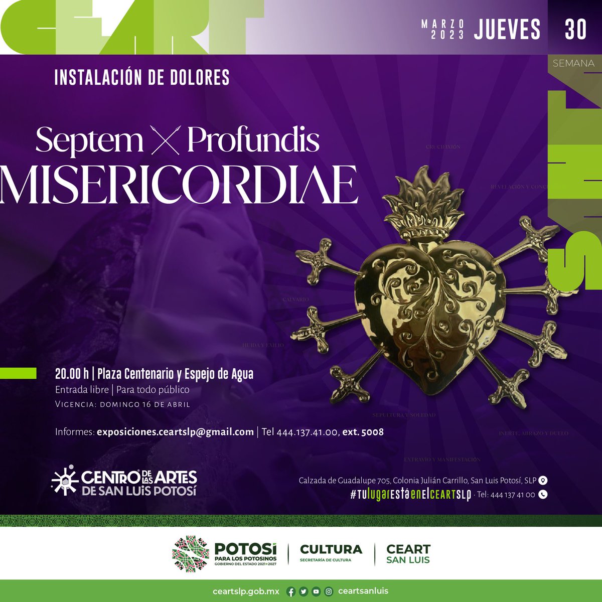 seculturaslp's tweet photo. 👁️🏙️✝️  ¡Ya está todo listo para la inauguración de la instalación de dolores Septem Profundis Misericordiae!
➡️ Te esperamos HOY a las 20:00 h en el @CEARTSLP
Entrada libre.

#CulturaSLP 😊 #YaSeNota #SecretaríadeCulturaSLP #SanLuisPotosí #SemanaSantaCEART #CEARTSLP https://t.co/sx1DqzfyfS