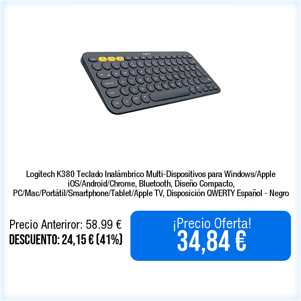 WebPromociones's tweet photo. 🛒📦⬇️Ver en Amazon⬇️📦🛒
https://t.co/xQNd7tWNZU
Logitech K380 Teclado Inalámbrico Multi-Dispositivos para Windows/Apple iOS/Android/Chrome, Bluetooth, Diseño Compacto, PC/Mac/Portátil/Smartphone/Tablet/Apple TV, Disposición QWERTY Español - Negro https://t.co/m8f2aRyacd