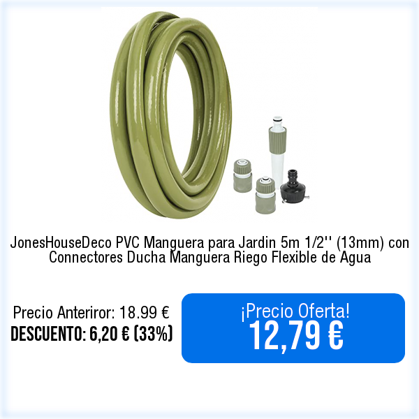 WebPromociones's tweet photo. 🛒📦⬇️Ver en Amazon⬇️📦🛒
https://t.co/GabaqCQfrn
JonesHouseDeco PVC Manguera para Jardin 5m 1/2'' (13mm) con Connectores Ducha Manguera Riego Flexible de Agua https://t.co/qmQ745IGbX