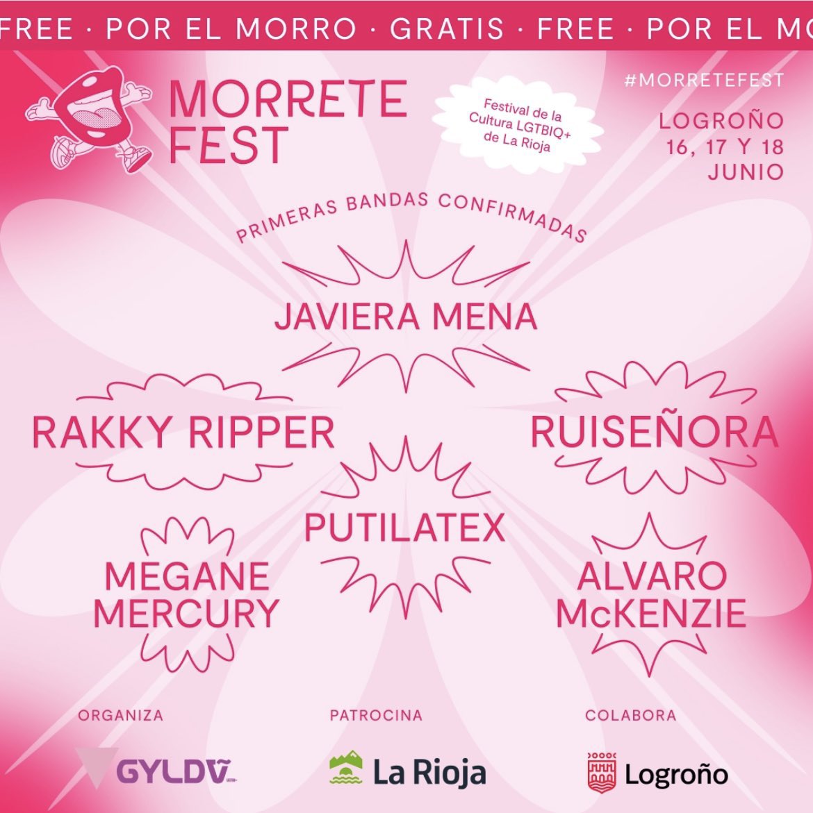 siguesiguepop's tweet photo. ¿Qué vida, amante? @ruisegnora @javieramena @rakkyripper @MeganeMercury y @PUTILATEX entre los primeros confirmados para el @Morrete_Fest . En junio en Logroño, ¡coño! Y todo, ¡por el morrete! #Morrete #MorreteFest https://t.co/AR1CtxXI9q