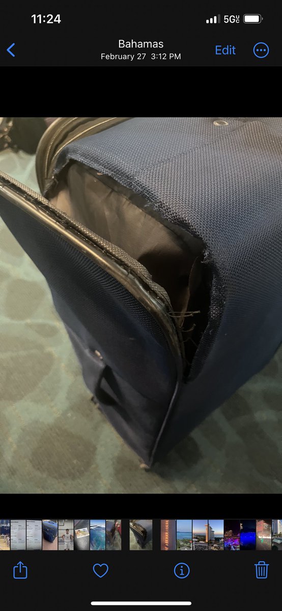 cindy_guerber's tweet photo. @AmericanAir, please do the proper thing and reimburse me for the damage you did to my suitcase. I filed a claim the day after I got back from a week-long international trip, and your claim rep denied it because apparently you have a 7-day policy to report it. This is not right! https://t.co/Dyon2dnV8t