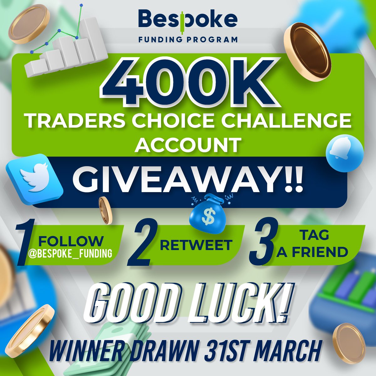ThePropVault_'s tweet image. 🎁400k Challenge Acc Giveaway!!🎁

To celebrate the amazing feedback, support and growth we’ve had over the last few weeks, we’re doing our BIGGEST ever giveaway! 

1️⃣ Follow @Bespoke_Funding
2️⃣ Like &amp;amp; Retweet
3️⃣ Tag a friend 

Good luck to everyone!