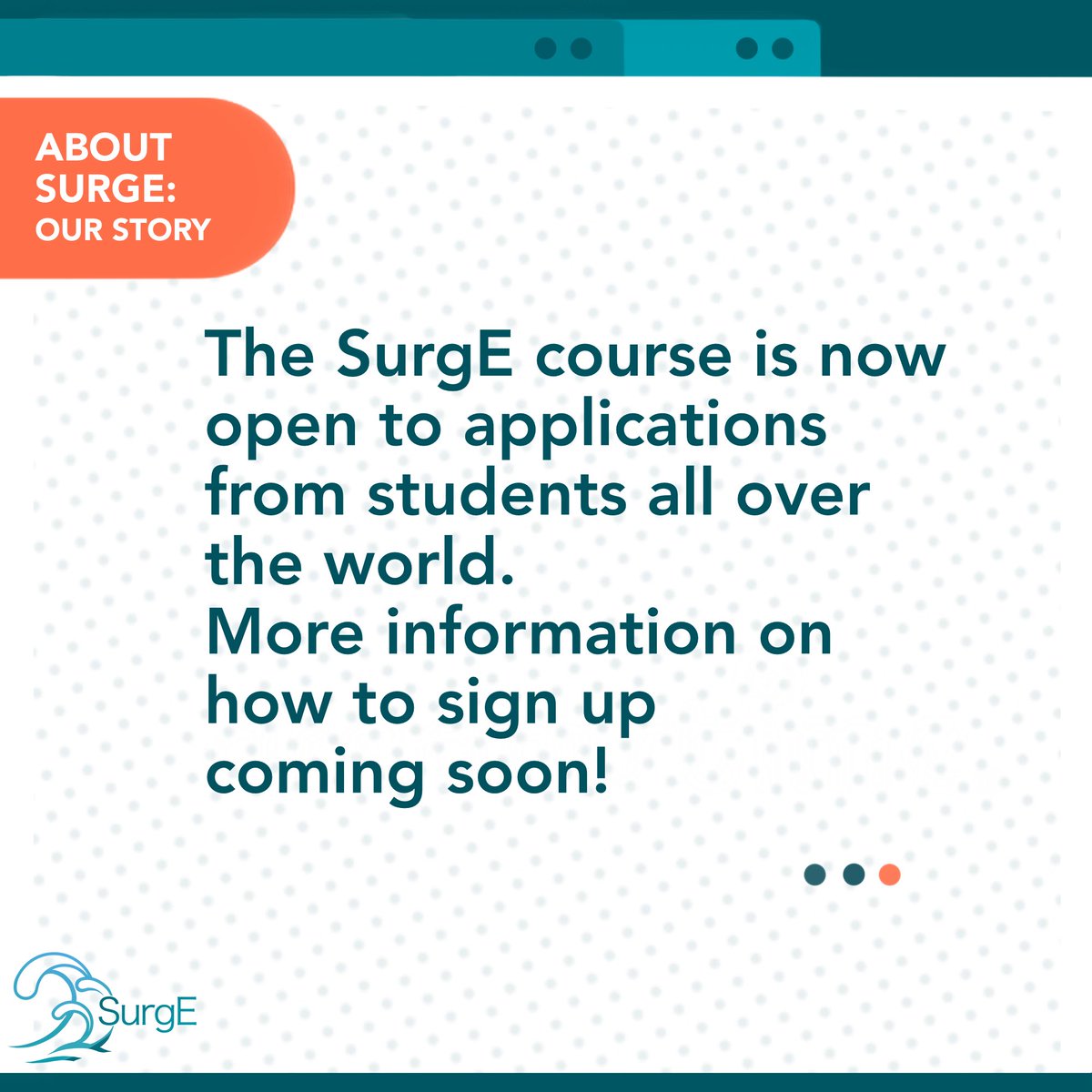 SurgeCourse's tweet photo. The SurgE course is now open to application from student all over the world.
More information on how to sign up coming soon! https://t.co/8XKd9Bf7Sn