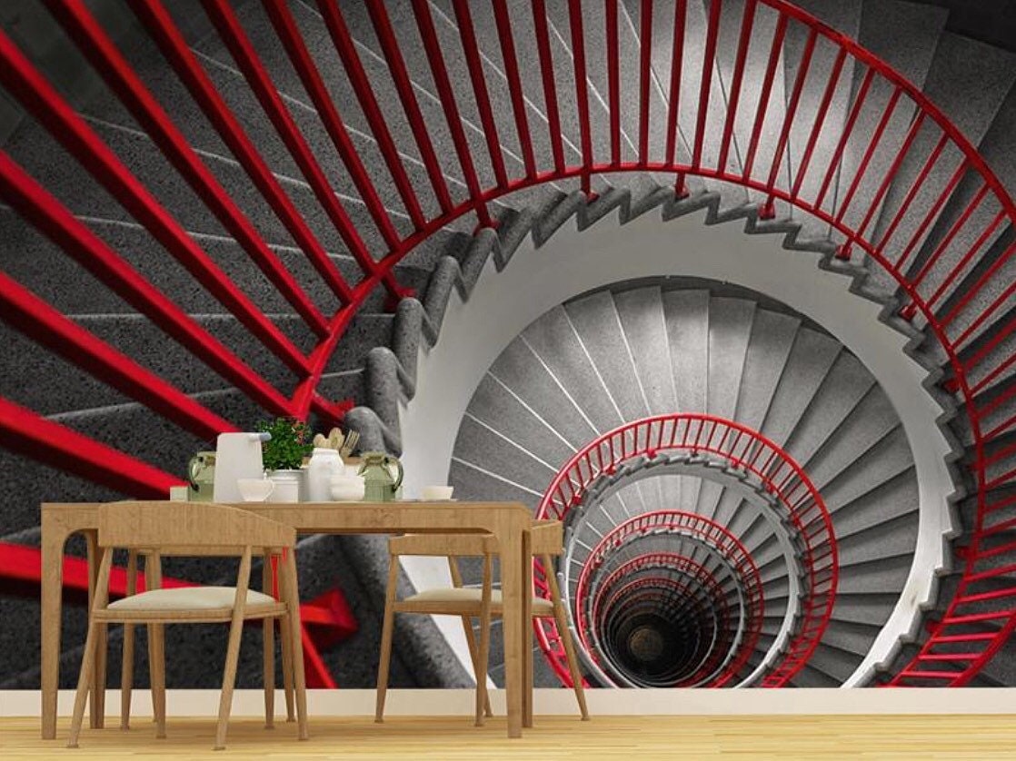 3D wallpaper mural Spiral Staircase Wallpaper Mural Loft Style Red Stairs etsy.me/3Gp3ZBt 
#loftdesign #loftwallpaper #loftdecor #loftart #lofrwallpaper #loftmural #loftdecal #loftsticker #loftinterior #3dwallpaper #3dwallmural #3dwallpaper mural #removablewall