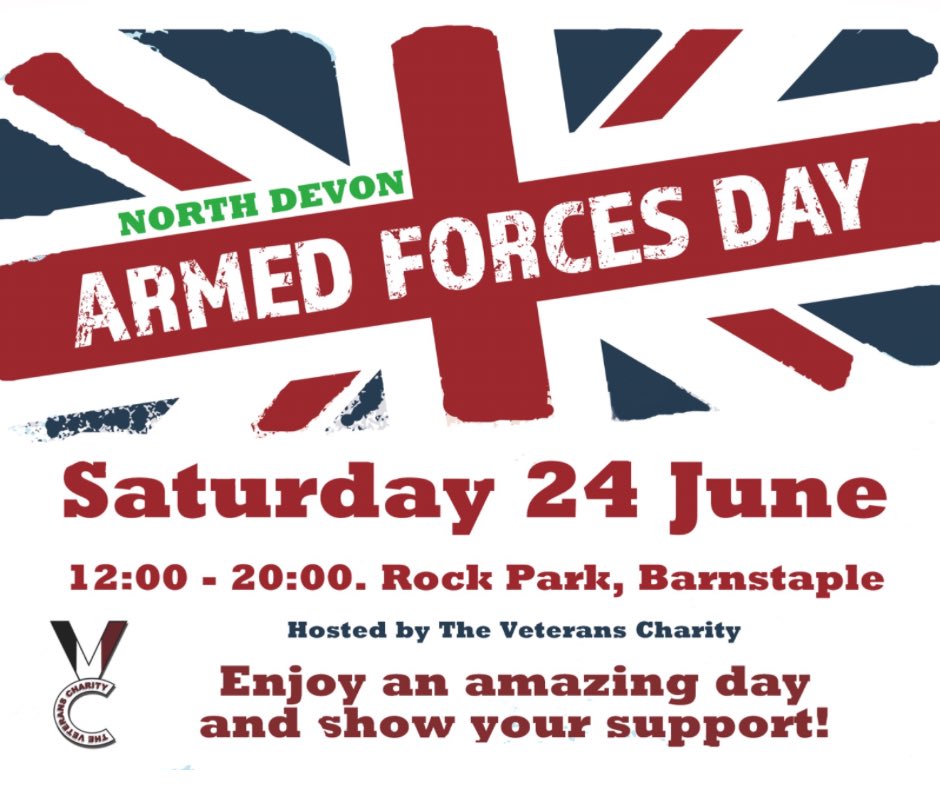 The Veterans Charity (@veteranscharity) on Twitter photo Join us for #ArmedForcesDay on Sat 24 June for North Devon Armed Forces Day! We’re lining up an amazing event to show support for those who serve and to bring communities together for a great day out! <a href="/libertysisters1/">The Liberty Sisters</a> <a href="/Milwiveschiv/">Chivenor Military Ladies Choir (Charity 1184143)</a> <a href="/evanstransport1/">Evans Transport Ltd</a> <a href="/Bootiesurfer/">Mark Andrew</a> @QM_Devon_ACF Join us for #ArmedForcesDay on Sat 24 June for North Devon Armed Forces Day! We’re lining up an amazing event to show support for those who serve and to bring communities together for a great day out! <a href="/libertysisters1/">The Liberty Sisters</a> <a href="/Milwiveschiv/">Chivenor Military Ladies Choir (Charity 1184143)</a> <a href="/evanstransport1/">Evans Transport Ltd</a> <a href="/Bootiesurfer/">Mark Andrew</a> @QM_Devon_ACF
