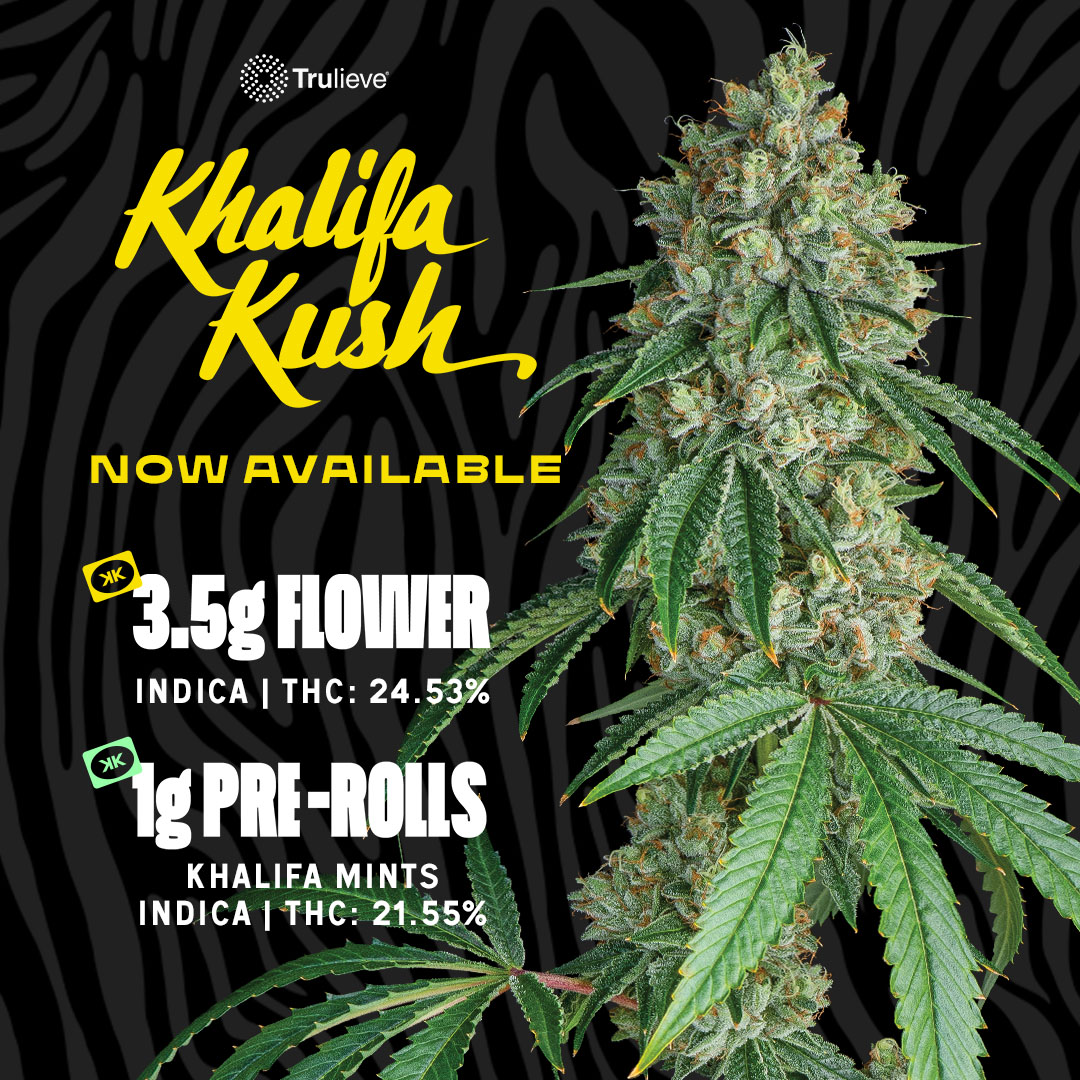 Trulieve's tweet photo. We are back at it again with the always fantastic #khalifakush at your favorite location. Grab yours fast before it's all up in smoke!😎

#trulieve #naturalrelief #cannabis #wizkhalifa #KhalifaMints #Preroll https://t.co/GN5ZGfb8q7