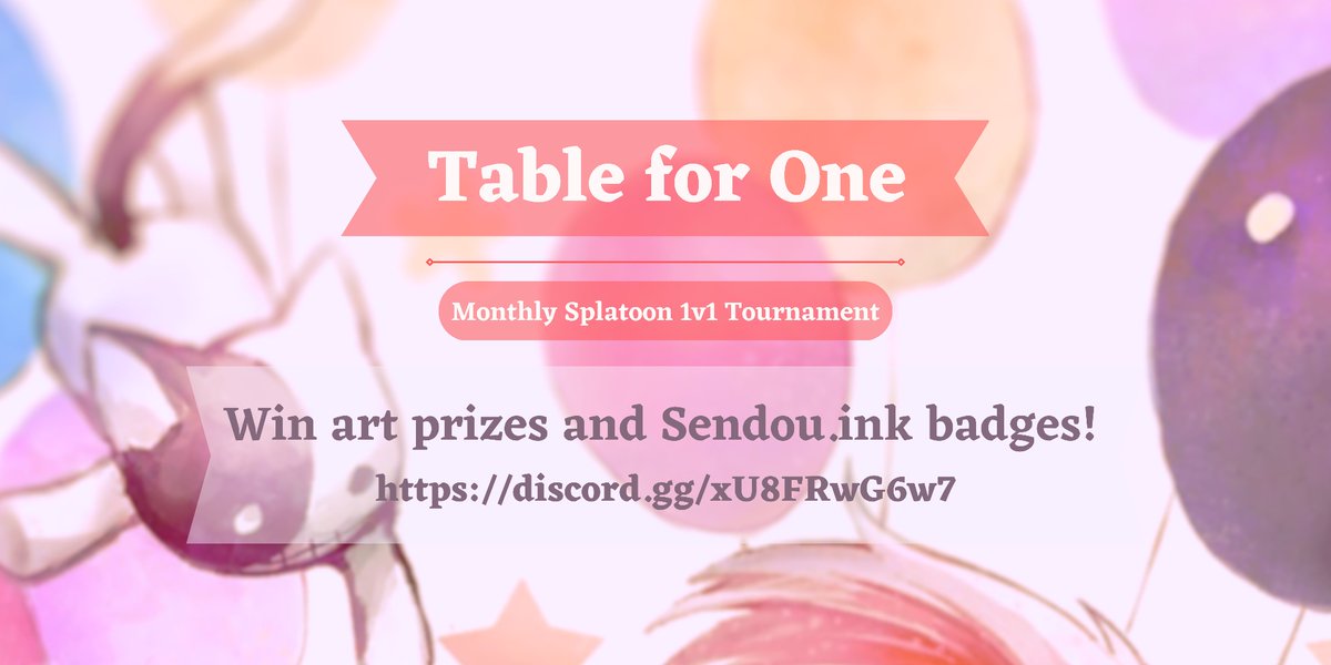 #TableForOne is the CGC’s 1v1 tournament with weapon bans, and it’s happening Sunday April 7th at 6pm CST! Every player makes a bracket and every bracket has both art prizes and Sendou badges on the table! 

Find out more here: discord.gg/ZqFN7eqd4V

#Splatoon #Splatoon3