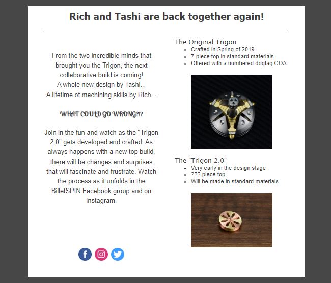 billetspin_tops's tweet photo. From the two incredible minds that brought you the Trigon, the next collaborative build is coming!

#billetspin  #tashibharucha #metalart #machiningmetal #spintops #spinningtops https://t.co/u7PPdkHDAW