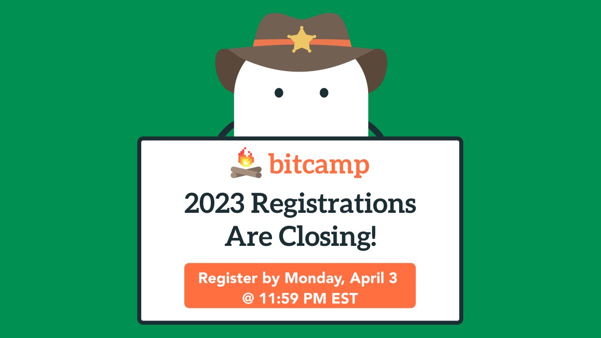 Bitcamp 2023 is almost here and registration is closing soon! Remember to register at register.bit.camp by Monday, April 3! 🔥
