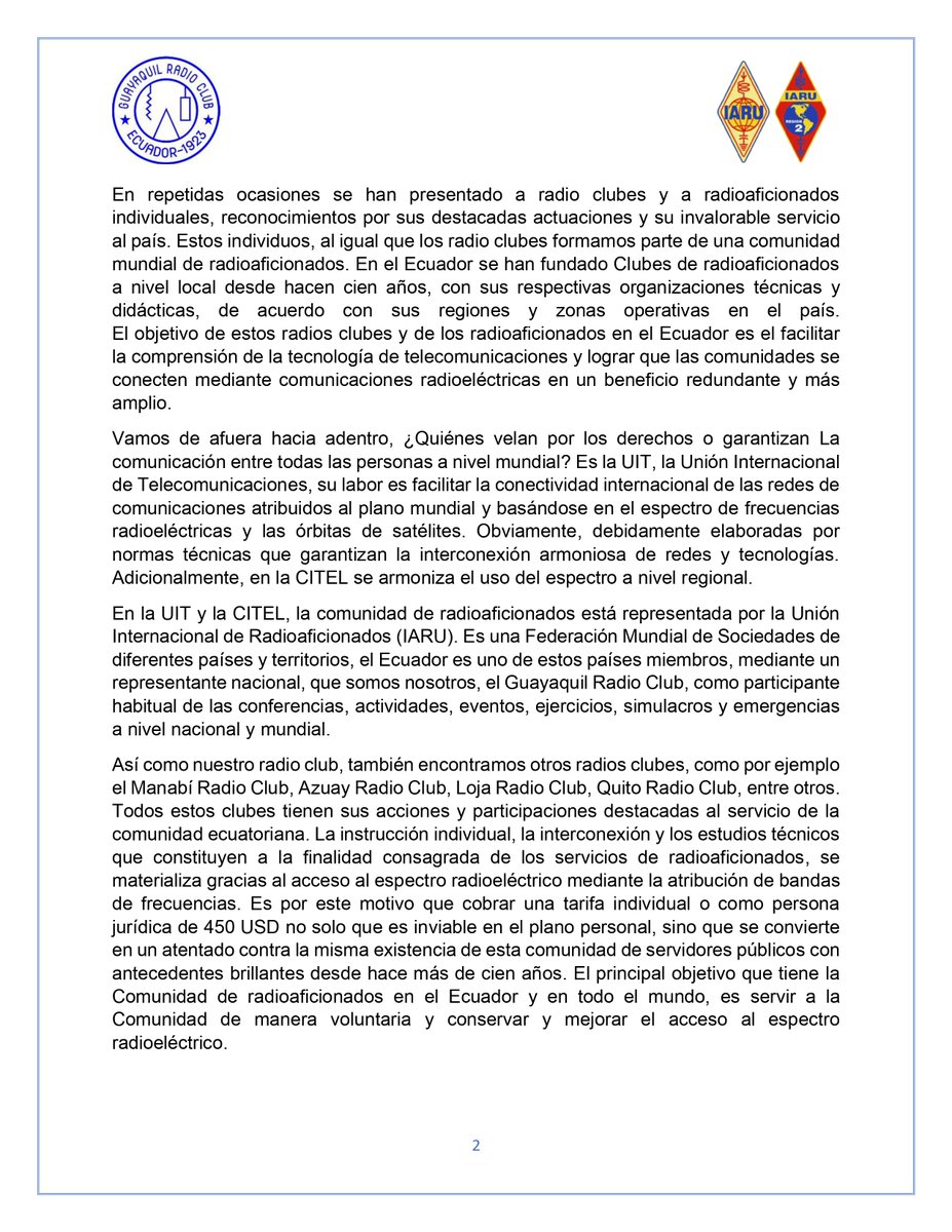 <a href="/Arcotel_ec/">Arcotel Ecuador</a> <a href="/ITU/">Int’l Telecommunication Union</a> <a href="/OEA_CITEL/">Comisión Interamericana de Telecomunicaciones</a> <a href="/IARU_R2/">IARU Region 2</a> <a href="/IARU/">Intl. Amateur Radio</a>  <a href="/ManabiRadioClub/">ManabiRadioClub</a> <a href="/AZUAYRADIOCLUB/">AZUAY RADIO CLUB</a> <a href="/quitoradioclub1/">Quito Radio Club</a> <a href="/EcuadorDxClub/">Ecuador DX Club</a> <a href="/Unionradio580am/">Unión Radio 580 AM</a> <a href="/RadioMorena640/">Radio Morena 640AM</a>