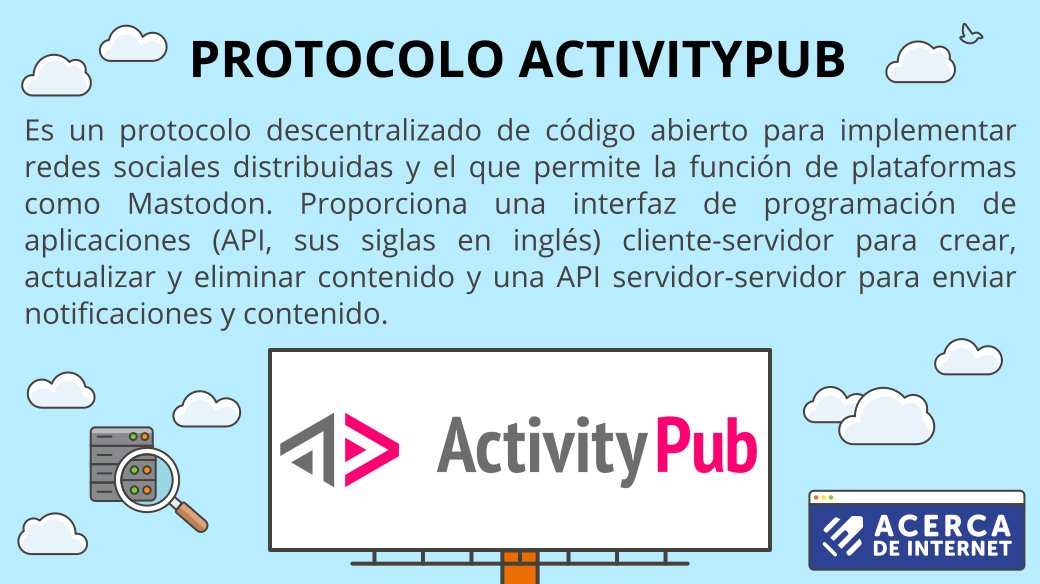 Continuamos con contenido técnico, hablándote del protocolo utilizado en diferentes plataformas, incluyendo Mastodon. ¿Es un poco complejo, cierto? No te preocupes, haciendo clic en el enlace podrás leer más sobre ActivityPub. bit.ly/3FRHLrt #AcercaDeInternet 💻🌐🗺️