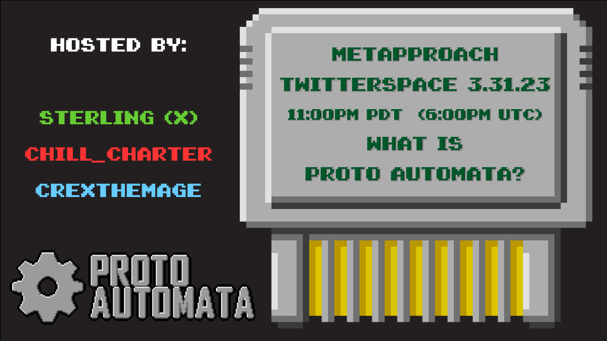 ProtoAutomata's tweet image. transmission032923.txt

Level up your #Web3Gaming experience with Proto Automata!
Come learn how we're bringing Retro Gaming back with #Web3 utlity!
#CardanoGaming #ProtoDAO