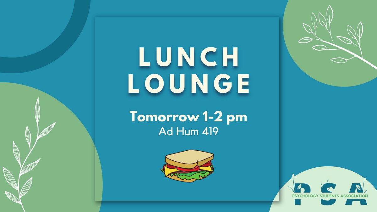It's time for the last lunch lounge of the semester! Come hang out with us tomorrow in Ad Hum 419 between 1 and 2 pm! All students are welcome to learn more about the PSA, meet new friends, or just take a well-deserved study break. See you tomorrow!