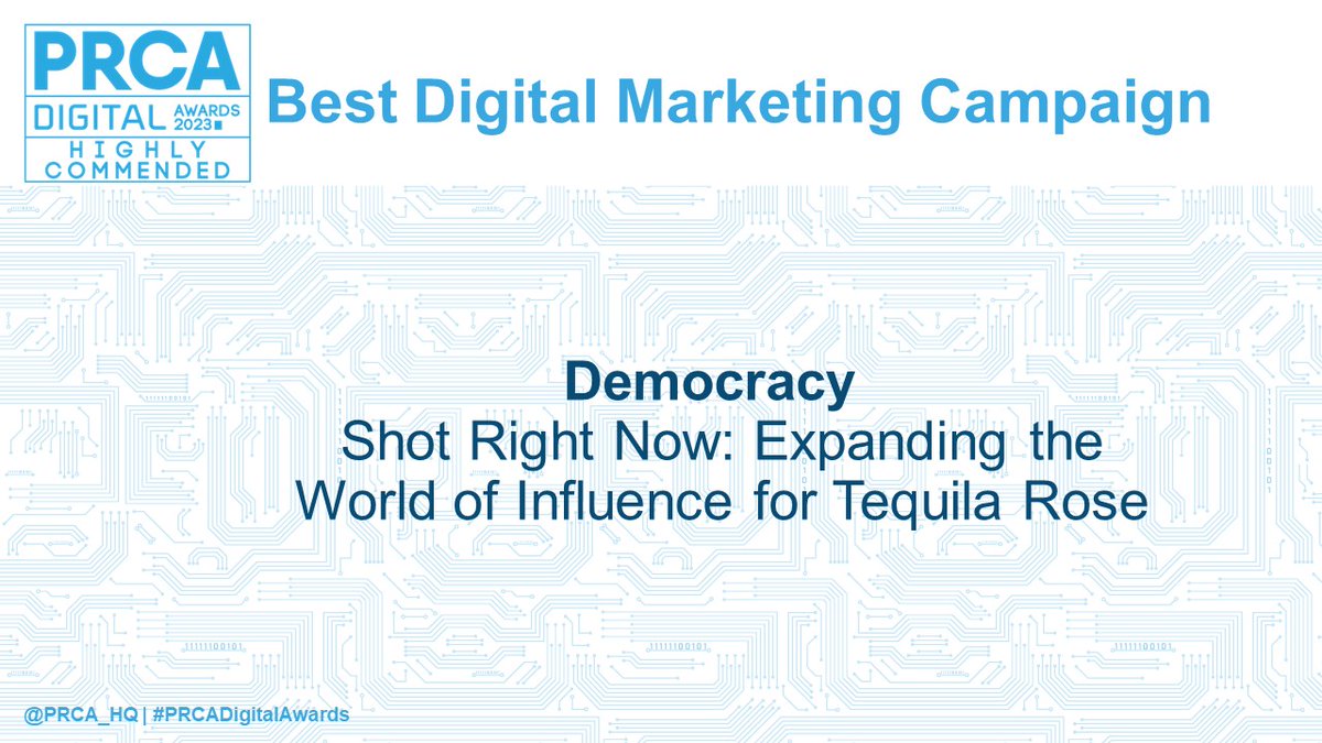 We’re kicking off tonight’s PRCA Digital Awards with a Highly Commended mention for the Best Digital Marketing Campaign! Congratulations to <a href="/democracyagency/">Democracy</a>!  #PRCADigitalAwards 🎉🏅🏆