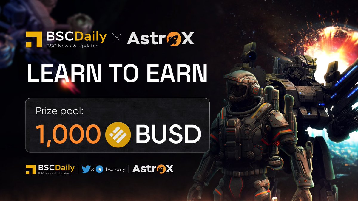 📢 BSC Daily x @AstroXToken - Learn To Earn Campaign

💰 Prize pool: 1,000 #BUSD are #Giveaway for 10 participants!

Participate 👇

   1️⃣ Get 1 Entry: bit.ly/AstroX-Entry
   2️⃣ Complete the quiz: bit.ly/AstroXGame-L2E

⏰ 7 days

#Airdrop #LearnToEarn #GameFi #NFTGiveaway