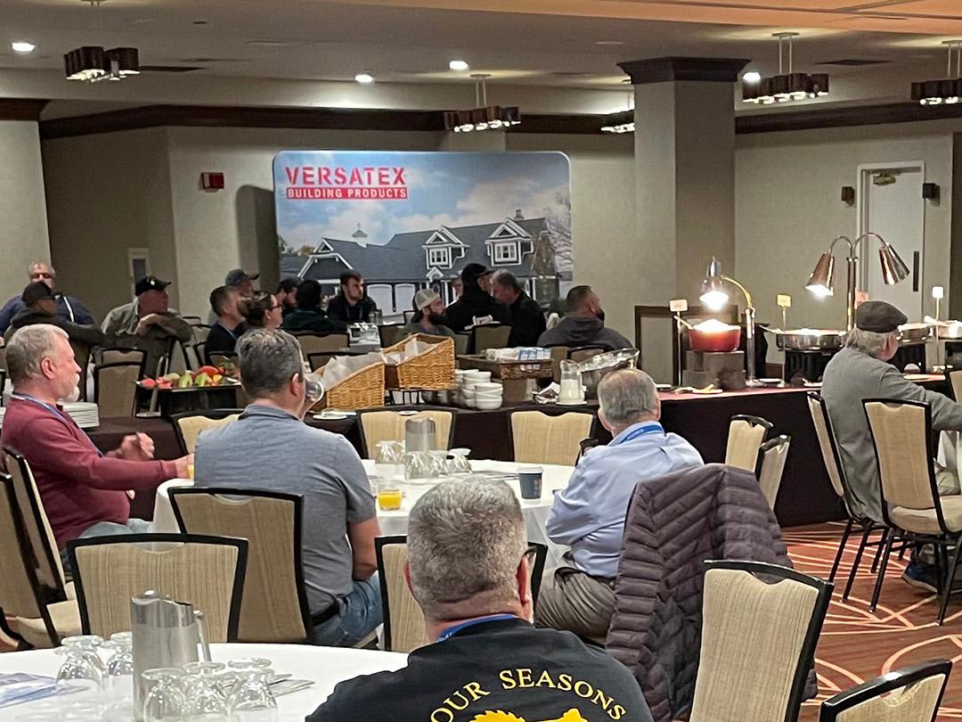 NationalLumber's tweet photo. VERSATEX hosted a great breakfast for National Lumber's customers before they went to the JLC Live Exhibit Hall on March 24, 2023. Bobby Parks gave an interesting presentation and delicious food was served. https://t.co/3xSxlOEGkL