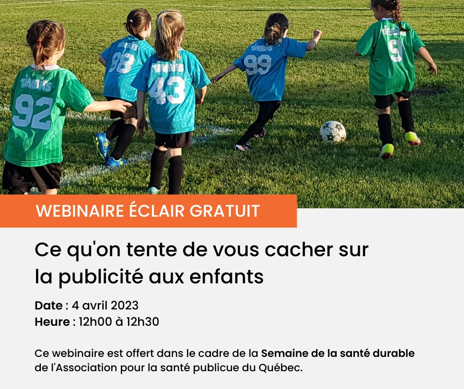 Avec notre webinaire gratuit, apprenez à démystifier le vrai du faux sur la publicité alimentaire aux enfants et son impact sur leur santé!

Inscrivez-vous, c'est gratuit👉bit.ly/3zwvZPL

 #polcan
