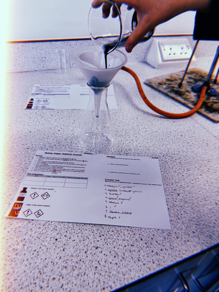 GacScienceDept's tweet photo. Year 7 have put together all the techniques they have learned in their topic on mixtures to make some lovely copper sulphate crystals! 
#intentionalexcellence 
@GACoventry https://t.co/hPVbxbLGm6