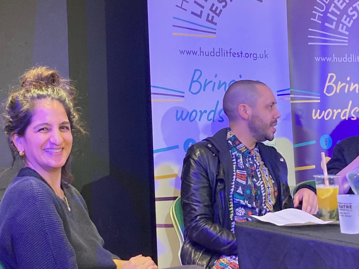 So cool to catch @aliyagulamani of @unbounders @Hudd_Lit_Fest on panel with @adambeyoncelowe of @peepaltreepress + (out of shot) @DaisyAWatt of @HarperNorthUK & @rachelphilippa of Jo Unwin

Back in 2024 with my novel 'Last Dance at Disco for Deviants'? bit.ly/3kUBKDb