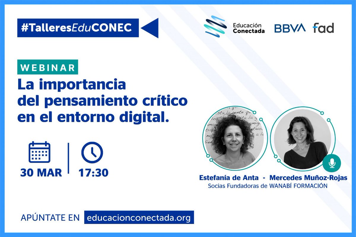 WanabiFormacion's tweet photo. Mañana hablaremos sobre la importancia del pensamiento crítico en el entorno digital en los #TalleresEduCONEC de @EduConectada https://t.co/aFkO0g6akk