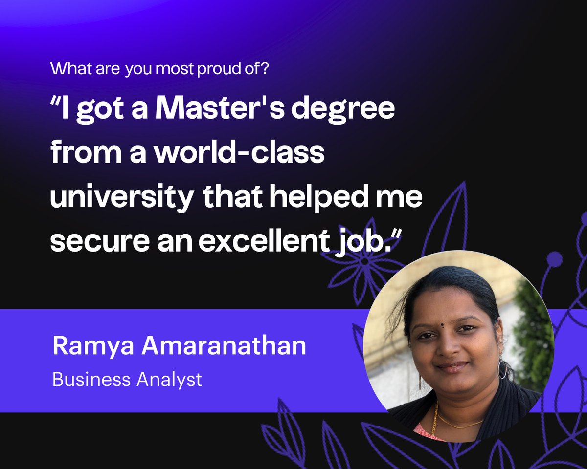 SryasInc's tweet photo. One milestone after another 🥇🎓

Meet Ramya from our Canada #dreamteam, a Business Analyst who went fearlessly after her educational goals. 

She is also “an exceptional daughter, loyal friend, loving wife, affectionate sister, and a caring mother."

#EmbraceEquity #WomeninTech https://t.co/Dy4n2Ov25S