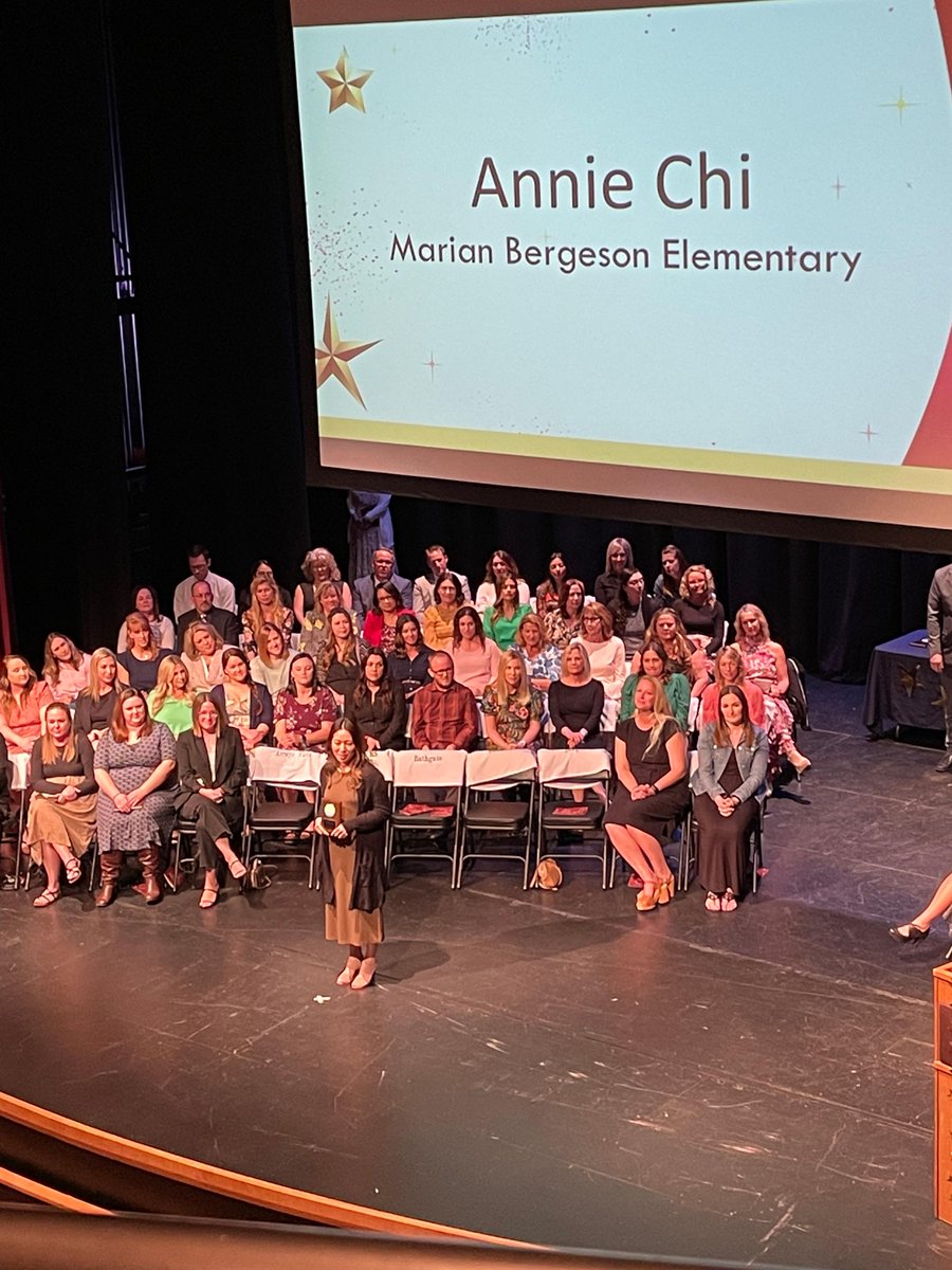 BergesonES's tweet photo. Rockstar teacher, Mrs. Annie Chi, was honored last night as Bergeson’s Teacher of the Year!  #BeTheDog https://t.co/X26sU3KaSx