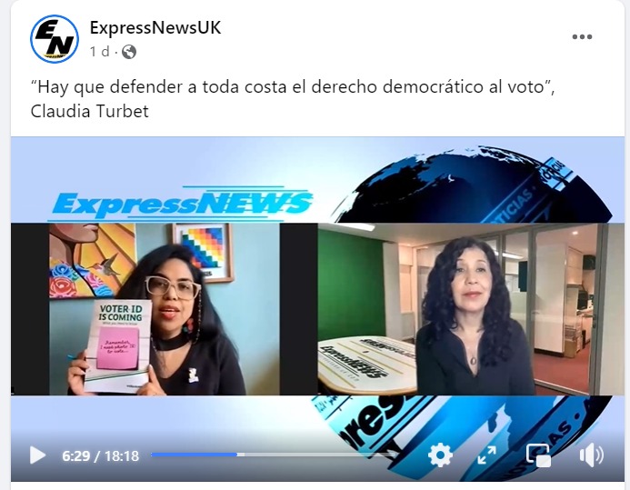 madeinbolivia's tweet photo. “Hay que defender a toda costa el derecho democrático al voto”

Thanks @ExpNewsUK for the opportunity to speak to our Latinoamerican community in the UK about importance of getting ready for #VoterID

Proud to show @hackneycouncil v helpful Voter's guide 🗳️👏🏽 https://t.co/qsc35vWe18