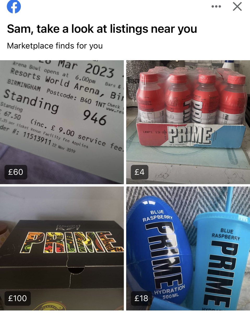 spudika's tweet photo. Facebook marketplace is mental. Why have I just been recommended a bunch of Prime and a Snoop Dogg ticket? https://t.co/8LzZYA6cCC