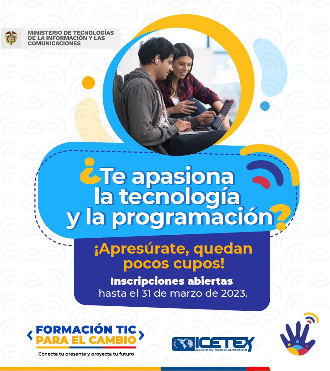Unidades_UTS's tweet photo. #InfoUTS💡I Capacítate en temas TIC y fortalece tus habilidades digitales en esta nueva era 📲 con @Ministerio_TIC. 

Info clic ℹ️ https://t.co/QuHEQiyB9t…

#Lohacemosposible ✅ https://t.co/ZAR4SyvGBh