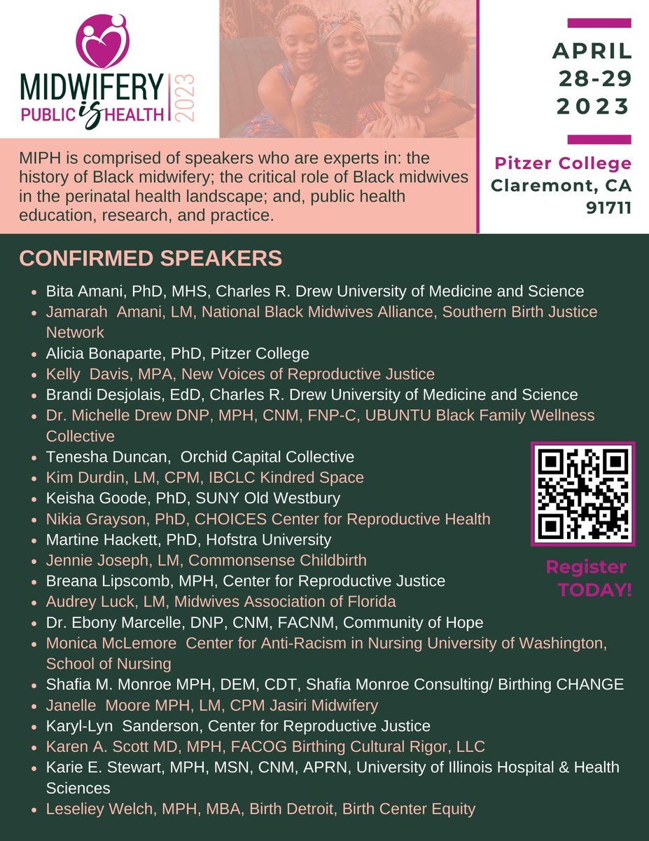 ADBPhD's tweet photo. We're counting down to MIPH next month! space is limited-join us as we hear from notable contributors to midwifery, public health, and learn ways of incorporating the history of Black midwives into Pubhealth curriculum! See QR code to register! #MIPH #BlackMidwives #Publichealth https://t.co/b1oTz1pjOv
