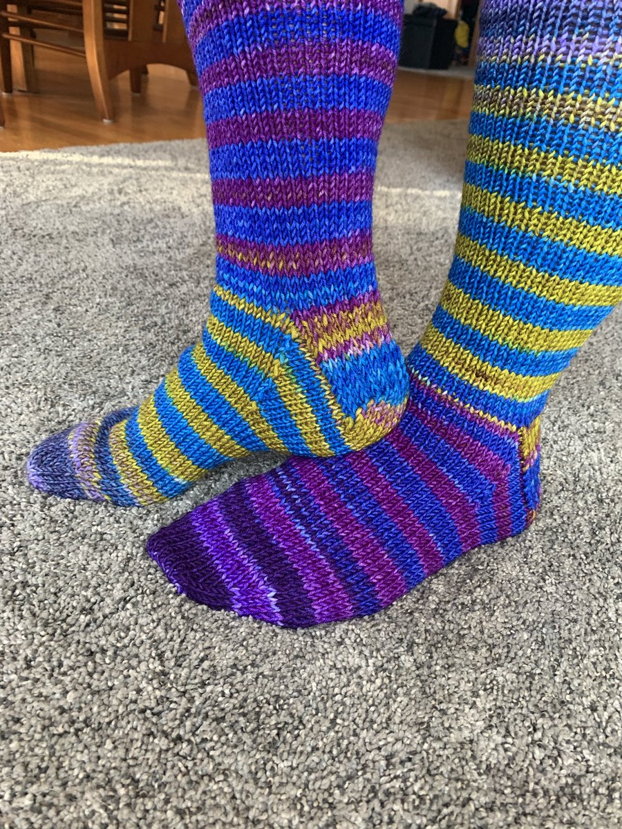 MsChris1221's tweet photo. My latest pair of #handmade #knit #socks did some improvising (picking up and knitting some extra length to the cuff) when I had excess yarn and I did not want to waste it… and I am pleased with how it turned out. #knitting #uneek #yarn #worsted https://t.co/5WS9lSwuFI