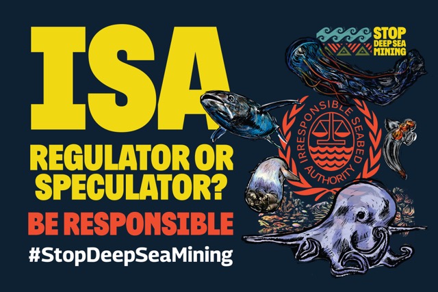 Greenpeace's tweet photo. We need to #StopDeepSeaMining — even if the International Seabed Authority gets our billboard taken down.

This message was displayed near the ISA meeting in Kingston, Jamaica, where governments debate whether this destructive industry can go ahead. RT so all can see! https://t.co/XyAeZbAEmN