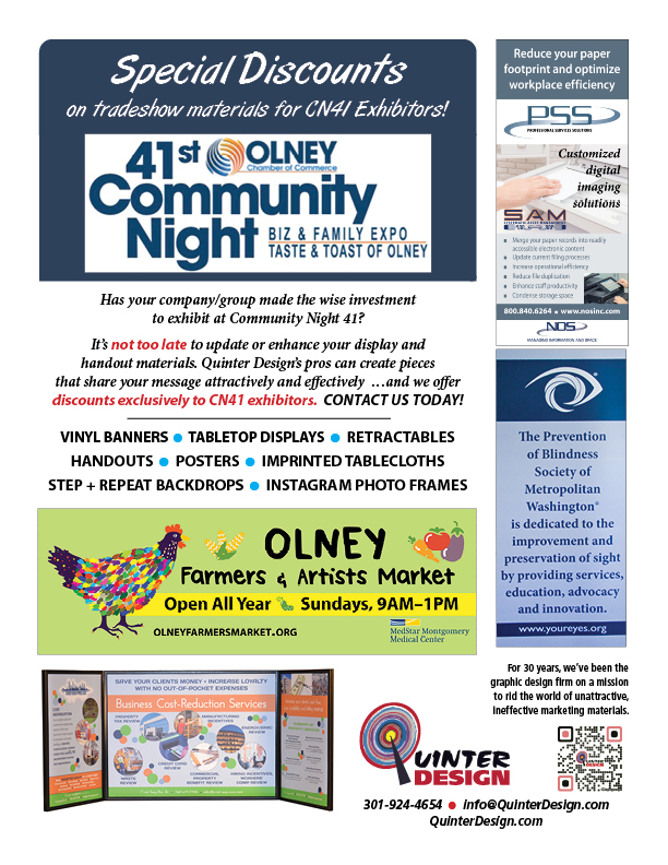 Quinter Design (@quinterdesign) on Twitter photo Say hi at the Olney Chamber's Community Night on 4/10, Quinter Design will be in Alumni Gallery. Special discounts exclusively for CN41 exhibitors; not too late for an eye-catching display + updated handouts!  #olneycommunitynight #olneymd #graphicdesigner #quinterdesign Say hi at the Olney Chamber's Community Night on 4/10, Quinter Design will be in Alumni Gallery. Special discounts exclusively for CN41 exhibitors; not too late for an eye-catching display + updated handouts!  #olneycommunitynight #olneymd #graphicdesigner #quinterdesign