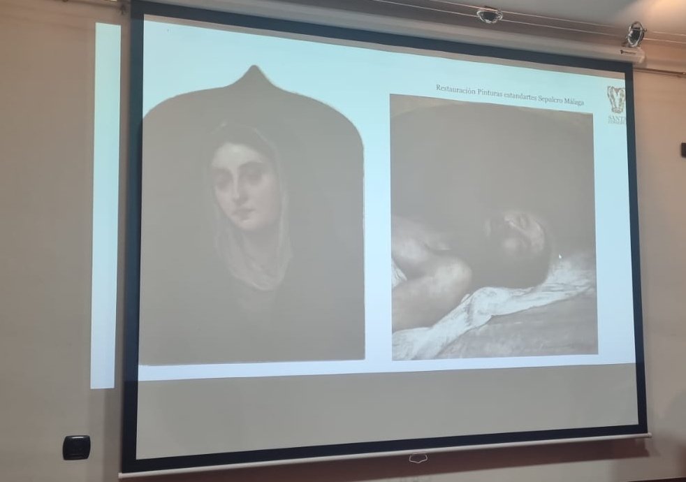 Sepulcromalaga's tweet photo. Los especialistas de @SantaConserva, José María Muñoz-Poy y Rafael Aguilera, han ofrecido una conferencia magistral sobre la restauración de las pinturas de Pedro Sáenz y Moreno Carbonero, desvelando datos muy interesantes.
Gracias por el trabajo realizado
#CofradiasMLG https://t.co/X1s7c07GV8