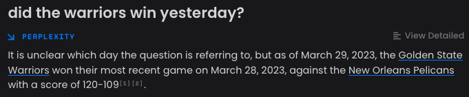 barcadad's tweet photo. @perplexity_ai This is cool, but c'mon you guys, it should probably know what day it is today... https://t.co/fb0RZdfqB6