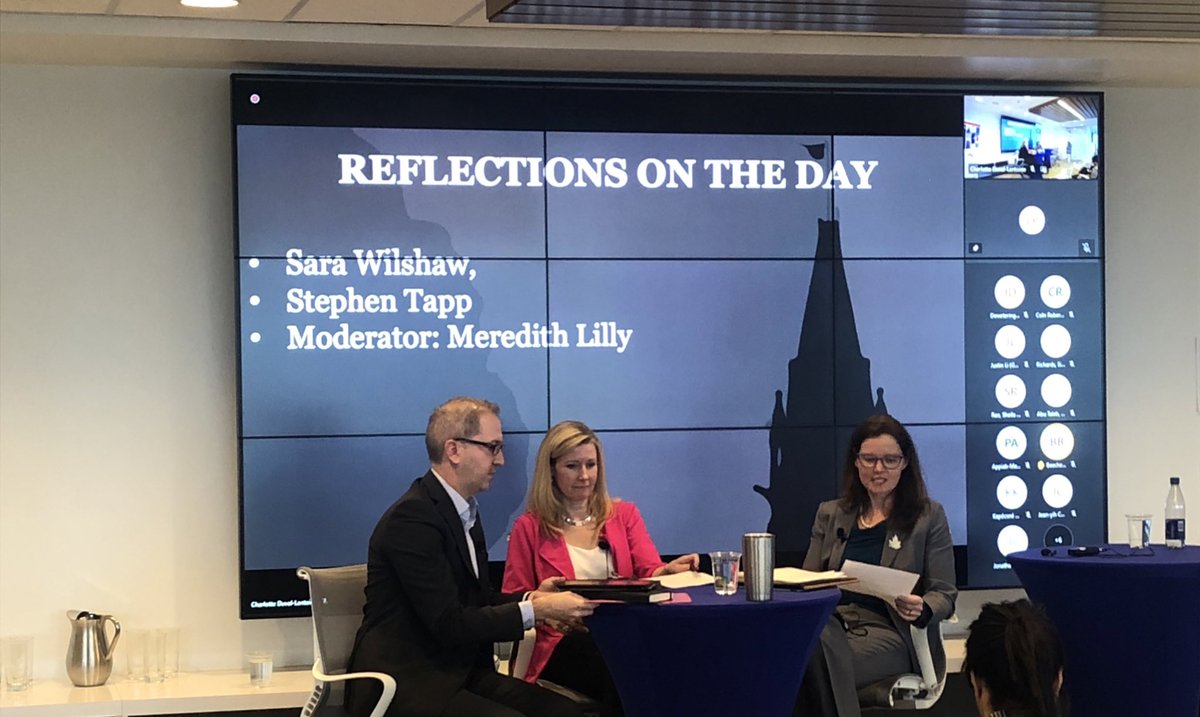 CAGlobalAffairs's tweet photo. And now, last but not least: @SaraWilshaw (Chief @TCS_SDC) &amp; @CdnChamberofCom’s @stephen_tapp are wrapping up #CGAITrade2023 by giving their thoughts on the day, moderated by @LillyResearch https://t.co/wRFjHeZn9z