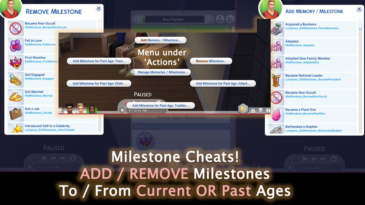 Milestone Cheats: Add / Remove Milestones + special cheats - The Sims 4  Mods - CurseForge