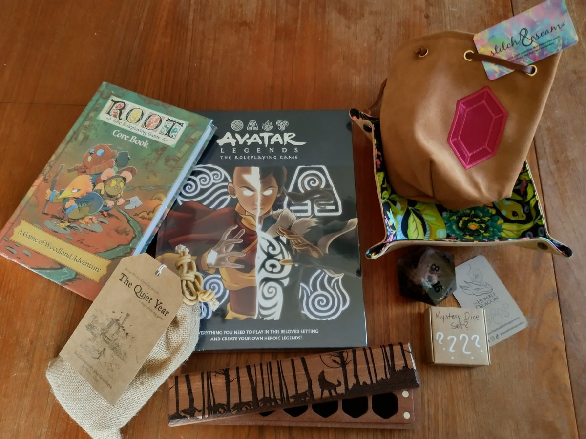 AlbionGraves's tweet image. If you need a reason to come to Megan&apos;s Saving Throw in at @pandygamesma this weekend, let me show some!

On top of all-day RPGs, there will be a silent auction featuring RPG swag from generous partners as @MagpieOfficial, @lackingceremony, @StitchandSeamCo, @talonclaw , &amp;amp; more!