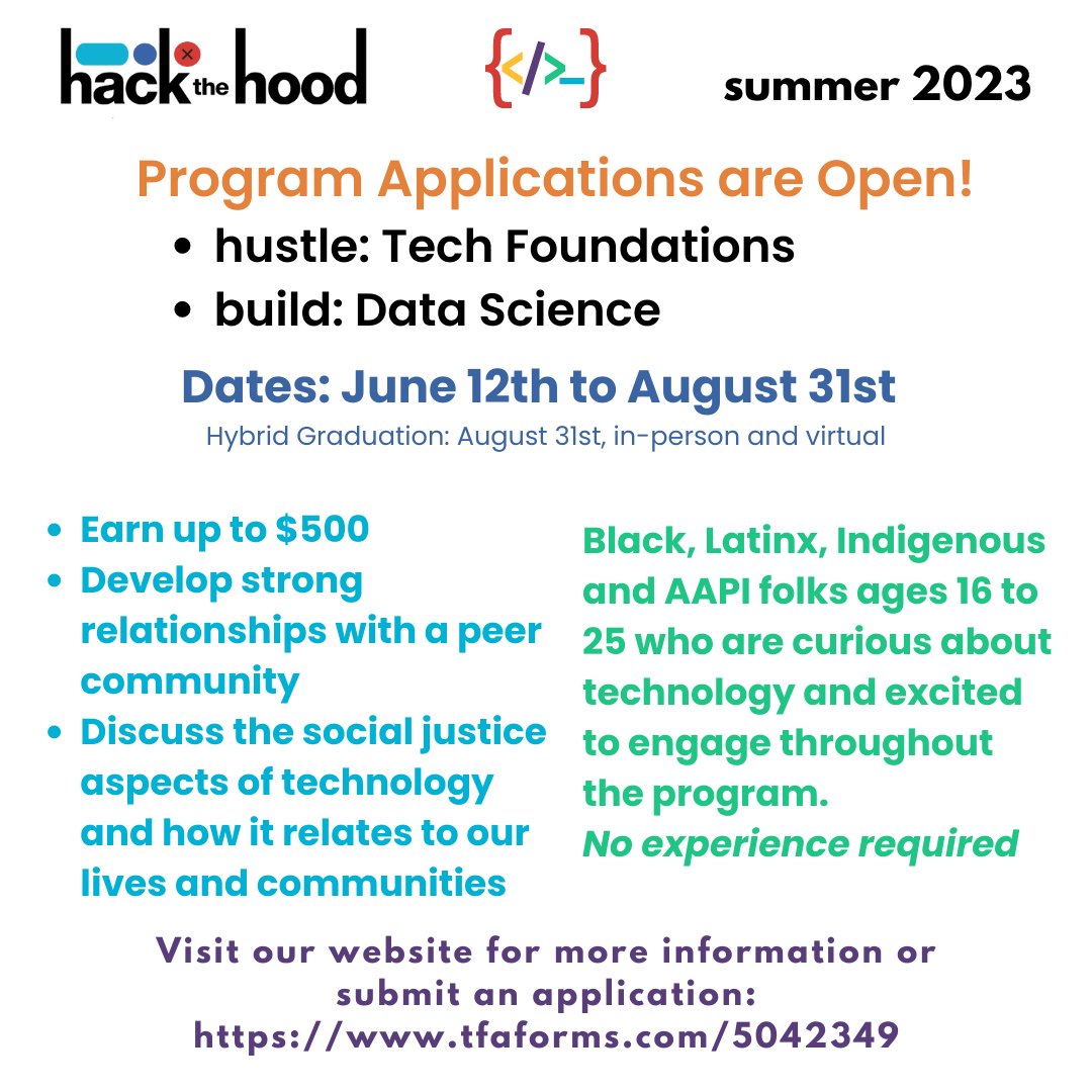 hackthehood's tweet photo. We believe that everyone should have access to the tools and knowledge necessary to succeed in the tech industry. Sign up for one of our programs to learn more! https://t.co/qZU7A3Dwpc
Hustle ➡️ Build ➡️ Drive
#codingclasses #techindustry #HacktheHood #education #BIPOCinTech https://t.co/92JaXU6Mmi