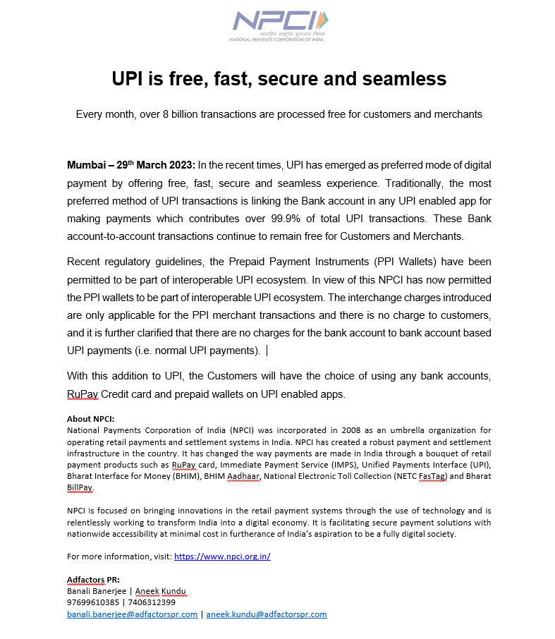 सरकार ने कहा है कि UPI पर ग्राहकों से किसी तरह का चार्च नहीं लिया जाएगा !

#UPIcharges | #UPIcharges