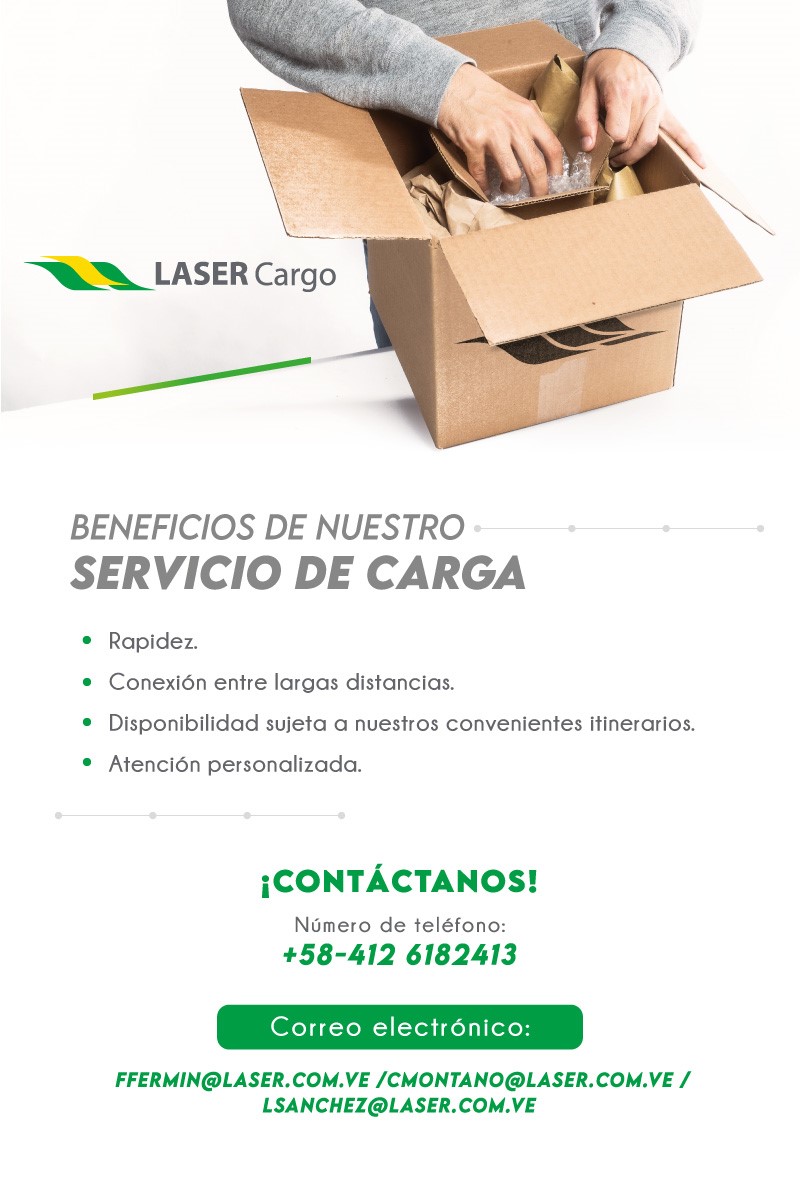 ¡En LASER Airlines colocamos a tu disposición nuestro servicio de carga! 📦✈️