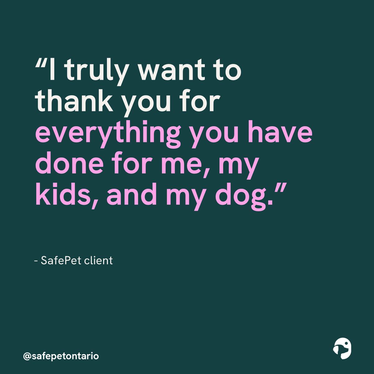 SafePetOntario's tweet photo. We started this charity because we knew that survivors were facing a huge barrier in finding safety: they were not able to take their pets with them to most shelters or support services. SafePet fostering helps families escape abuse SOONER. #petsarefamily #support #safety https://t.co/vxX6XiRyUZ