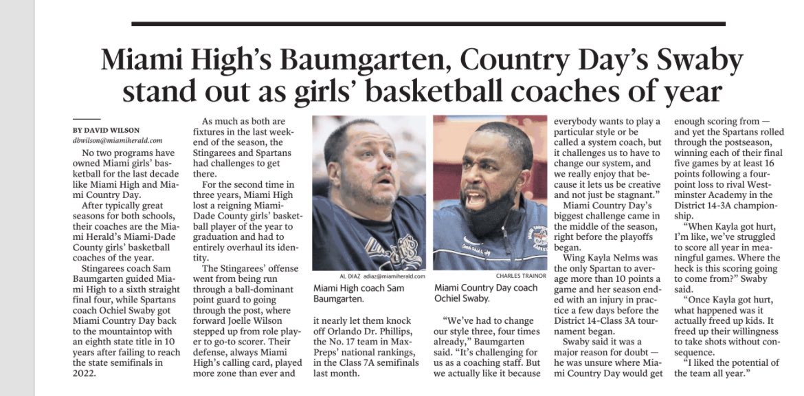 Congratulations to our fearless leader Coach Ochiel Swaby <a href="/OchielSwaby/">Ochiel Swaby</a> on being named <a href="/MiamiHerald/">Miami Herald</a> Girls’ Basketball Coach of the Year‼️🏀