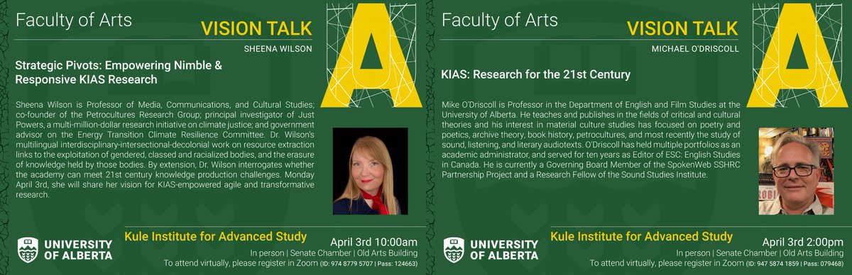 KIAS Director Vision Talks

On Monday, April 3, two candidates for the role of Director for the Kule Institute of Advanced Study (KIAS) will deliver their vision for the Institute.

Learn more &amp; register at: 

ualberta.ca/kule-institute…