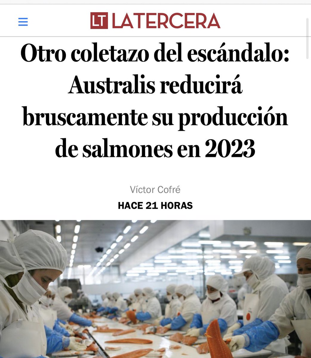 salmonera Australis produjo cerca de 100 mil toneladas/año en últimos 3 años. En octubre se autodenunció por producir sobre lo autorizado en 33 centros, luego estimó que su producción bajaría en 2023 un 44%, hasta 58 mil ton. 
¿Sobreproducción del 40%? 
<a href="/SMA_CL/">Superintendencia del Medio Ambiente</a> <a href="/julio_salas/">Julio Salas</a>