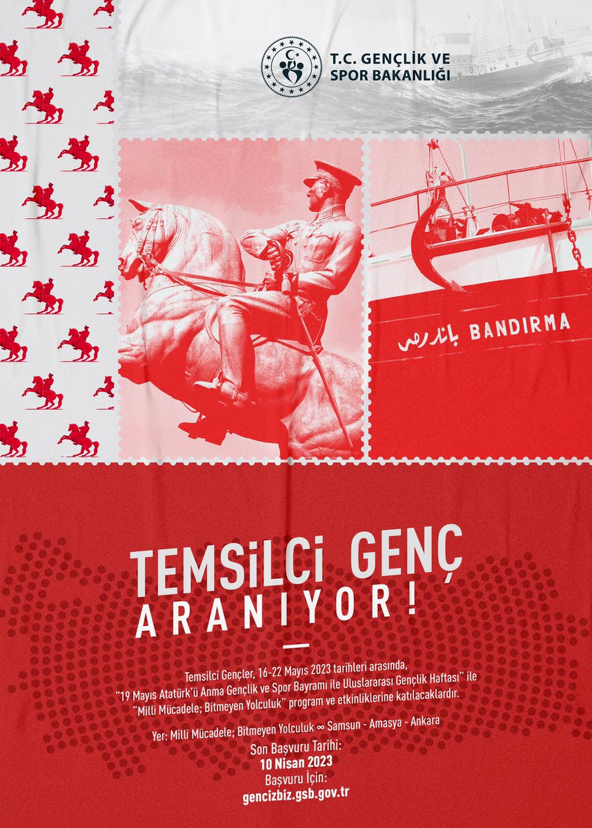 SayarSait's tweet photo. Cumhuriyetimizin 100. yılında 19 Mayıs coşkusunu, milli mücadele ruhunu yerinde müşahede edecek Temsilci Gençlerimizi arıyoruz!

Başvurular 👉 https://t.co/uSoyjEPaCa

Son başvuru tarihi: 10 Nisan https://t.co/VvgtqHcBnV