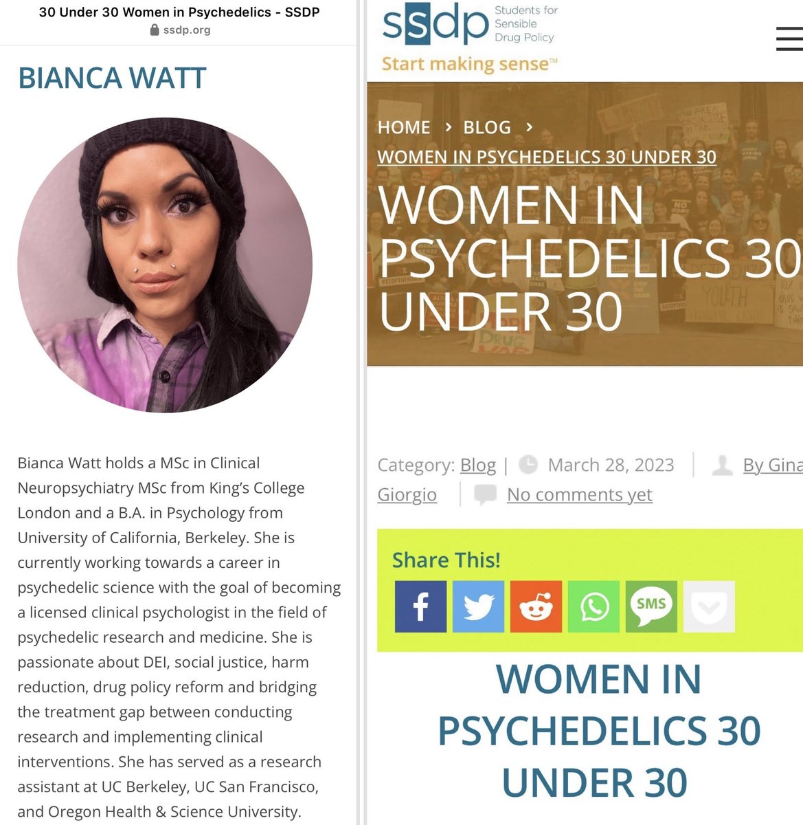 BiancaRose_W's tweet photo. 😍Feeling honored and grateful for the recognition in the Psychedelic Space! Women in Psychedelics 30 Under 30✨#WomensHistoryMonth #30Under30 #PsychedelicScience #PsychedelicResearch #PsychedelicTherapy #WomenInPsychedelics @ssdpofficial https://t.co/DMaDTyanpE https://t.co/hL2owyaEIL