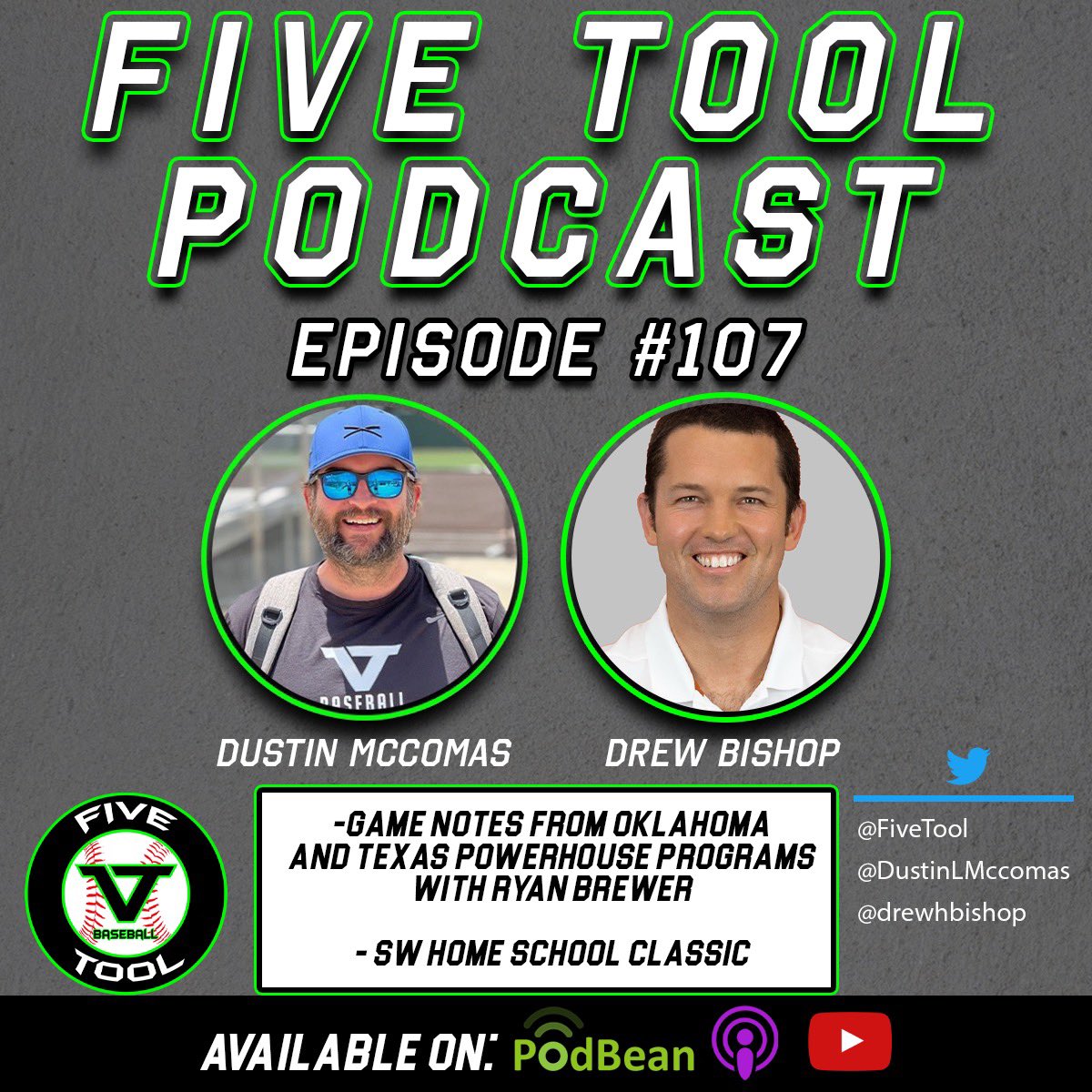 FiveToolPod's tweet image. Episode 1️⃣0️⃣7️⃣ of the @FiveTool Podcast

With:@DustinLMcComas &amp;amp; @drewhbishop 

Mentions: @bradyhamilton37 @jake_ludlam @AshtonHartwig @logan_h36 @FallwellTanner + more! 

🤔Game notes from Oklahoma and Texas powerhouse programs w/ @RyanBrewer32 

🎧LISTEN: fivetool.org/podcasts